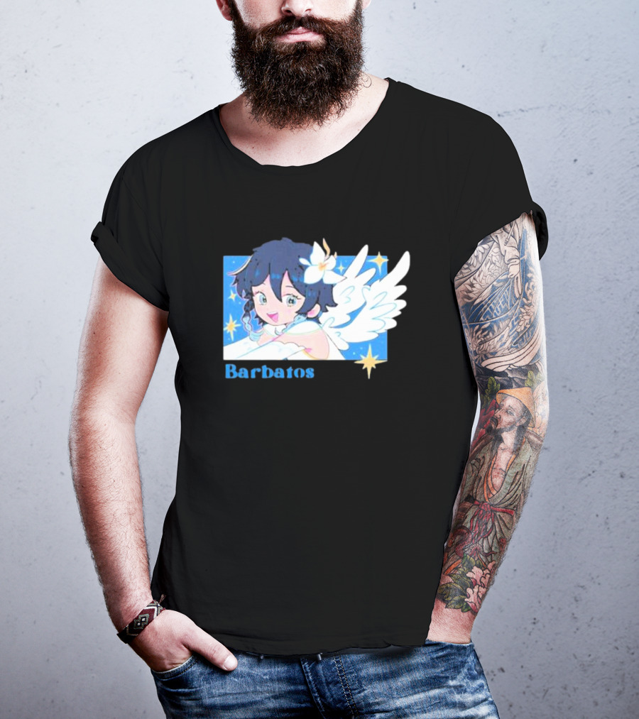 Genshin Impact Barbatos Angelic Blue Winged Character With Stars T-Shirt