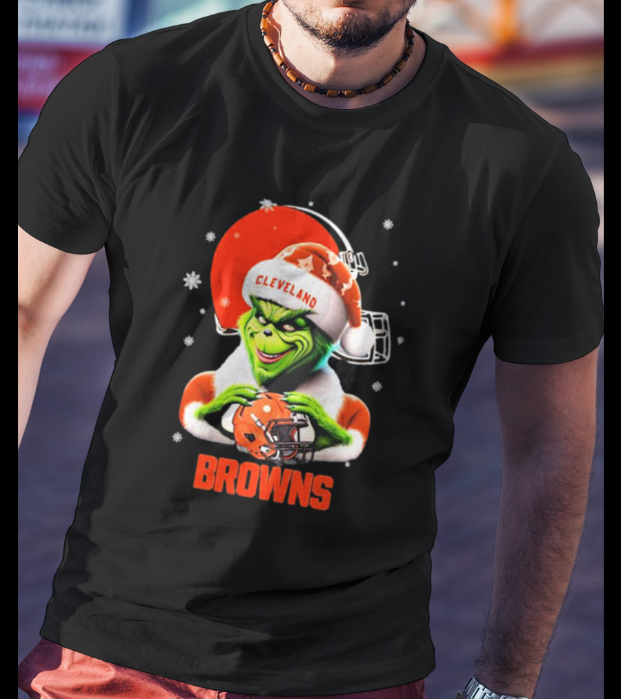Santa Grinch Love Cleveland Browns Merry Christmas T-Shirt