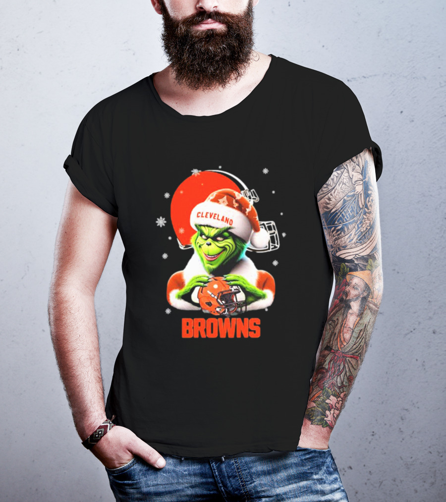 Santa Grinch Love Cleveland Browns Merry Christmas T-Shirt