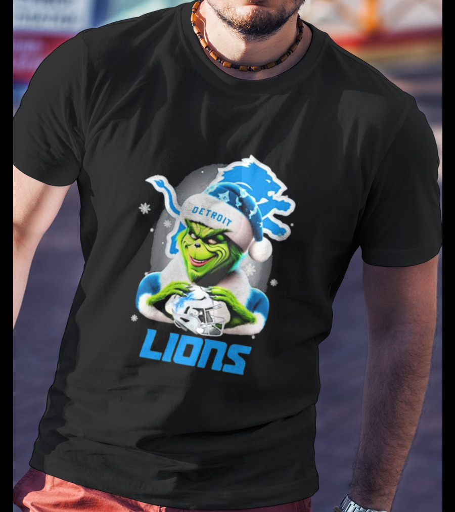 Detroit Lions Grinch Christmas Santa Snowflakes T-Shirt