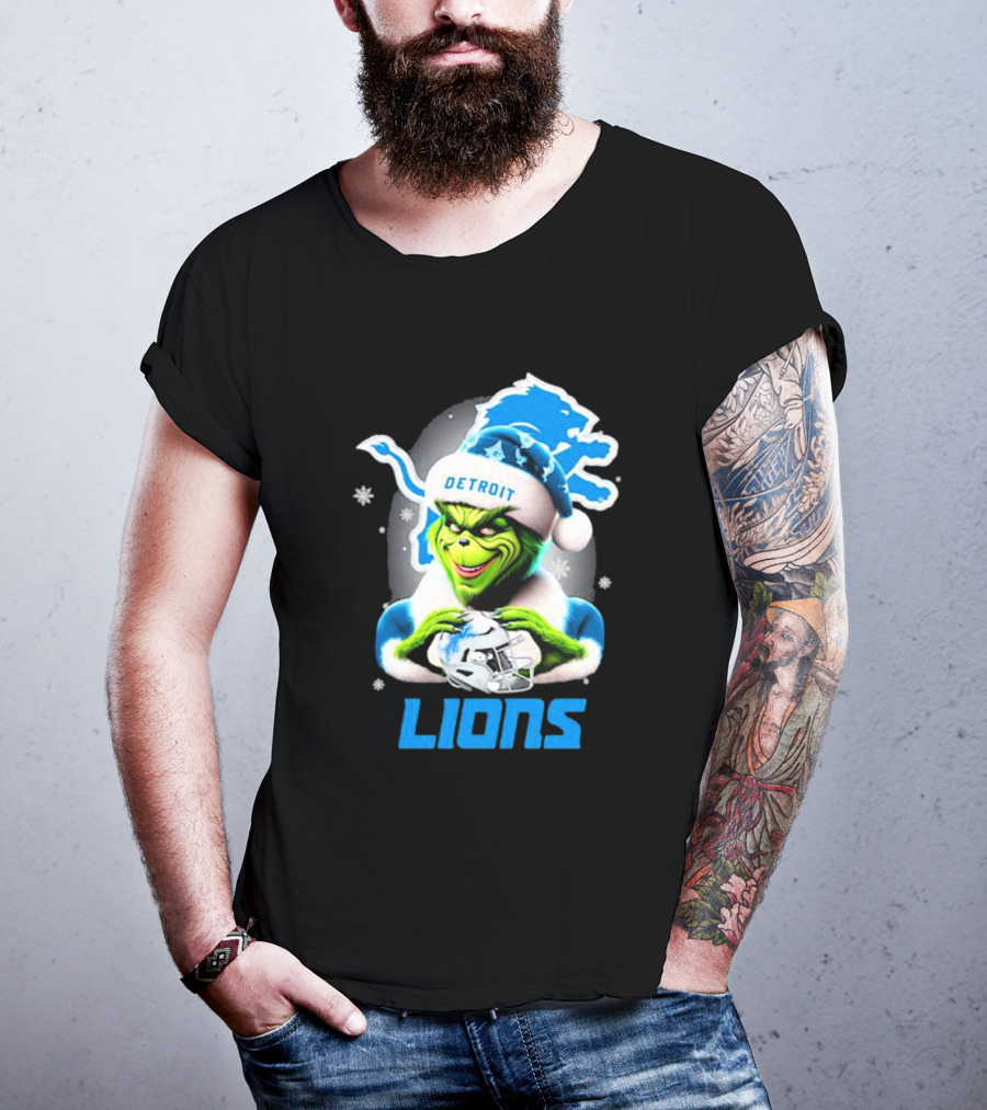 Detroit Lions Grinch Christmas Santa Snowflakes T-Shirt