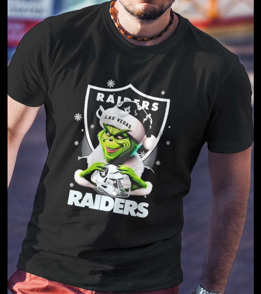Las Vegas Raiders Grinch Santa Merry Christmas Snowflakes T-Shirt