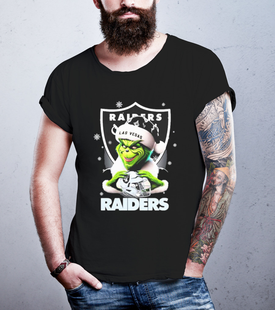 Las Vegas Raiders Grinch Santa Merry Christmas Snowflakes T-Shirt