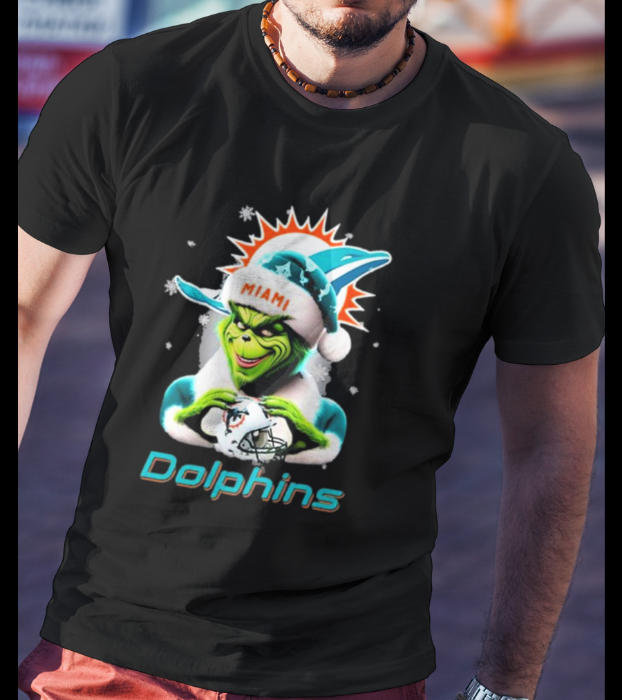 Miami Dolphins Christmas Grinch Santa Hat T-Shirt