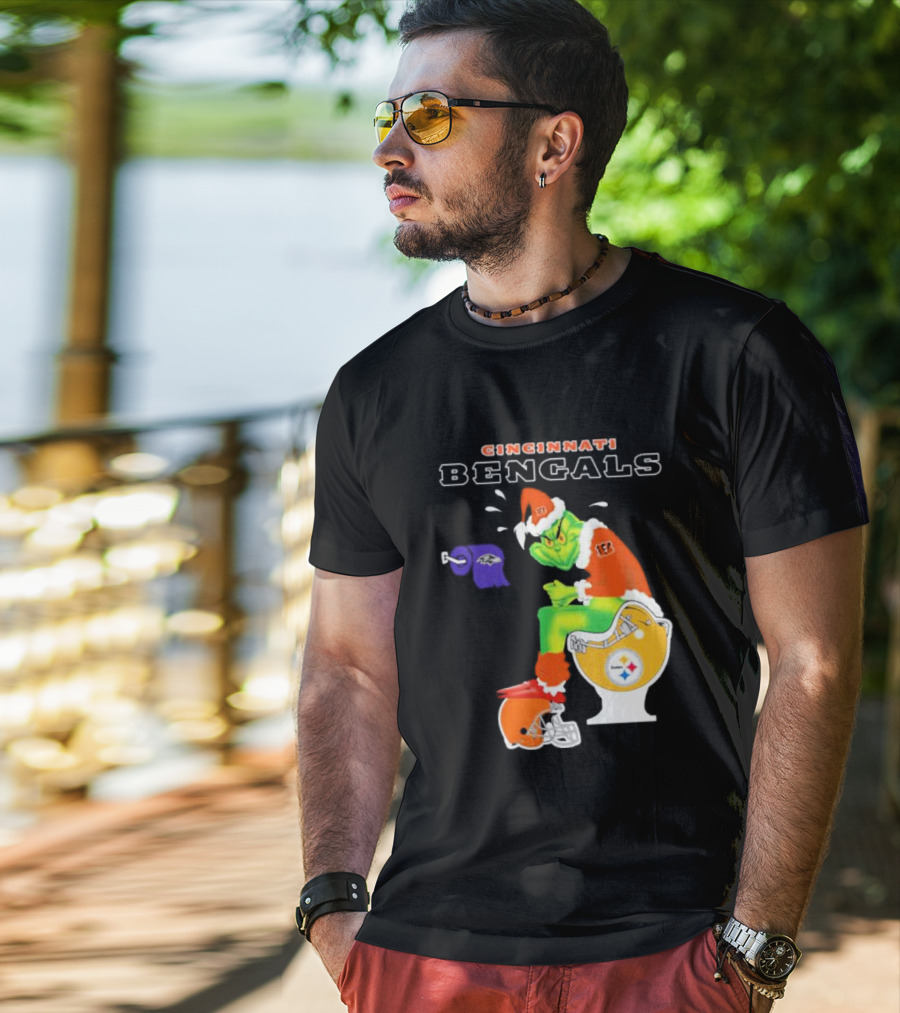 Cincinnati Bengals Grinch Steelers Ravens Toilet Christmas Santa T-Shirt
