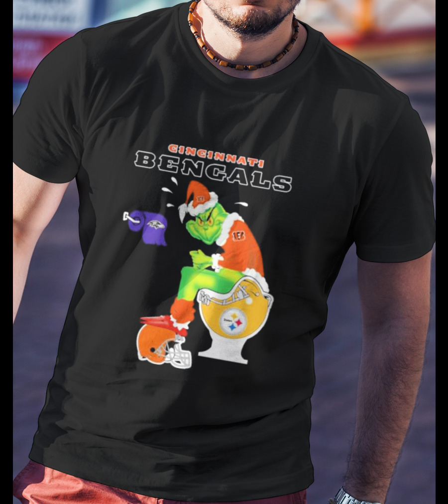 Cincinnati Bengals Grinch Steelers Ravens Toilet Christmas Santa T-Shirt