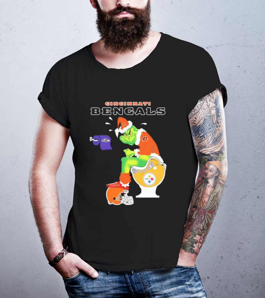 Cincinnati Bengals Grinch Steelers Ravens Toilet Christmas Santa T-Shirt