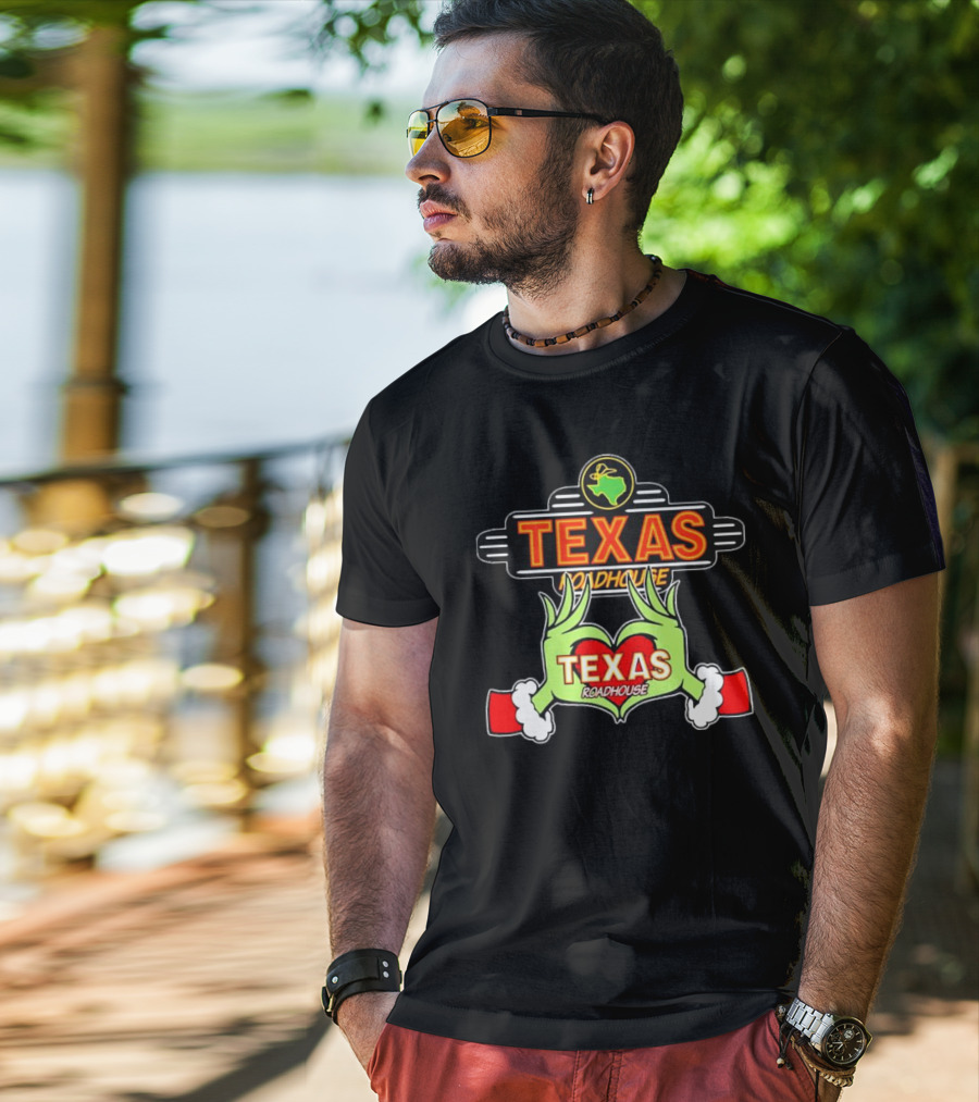 Texas Roadhouse Grinch Hand Love Christmas T-Shirt