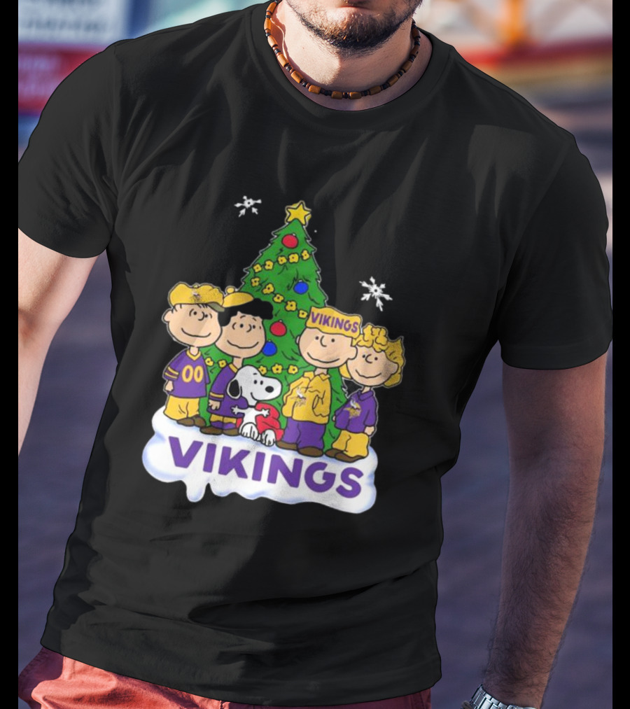 Peanuts Characters Vikings Christmas Tree Minnesota Vikings Holiday T-Shirt