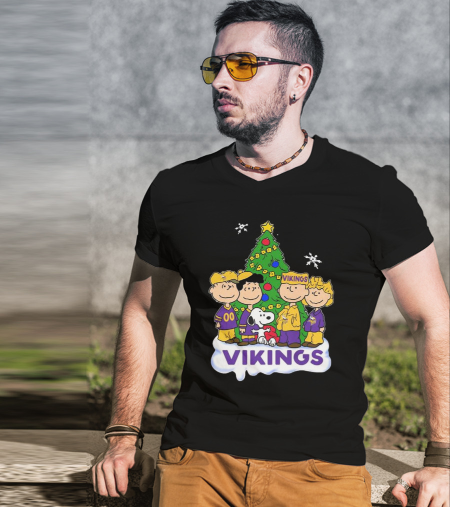 Peanuts Characters Vikings Christmas Tree Minnesota Vikings Holiday T-Shirt