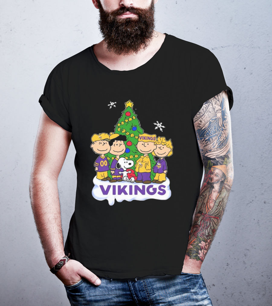 Peanuts Characters Vikings Christmas Tree Minnesota Vikings Holiday T-Shirt