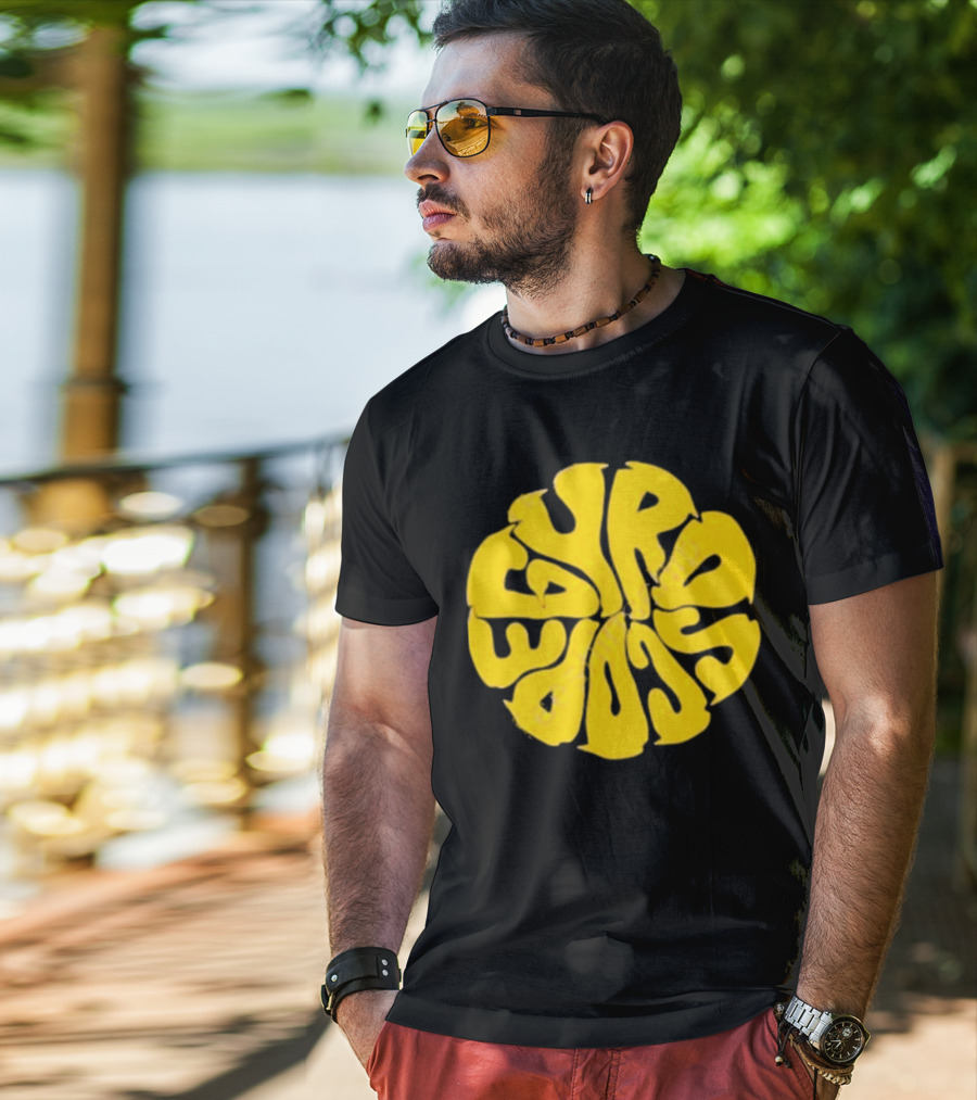 Gyroscope Liquid Logo Yellow Circular Text T-Shirt