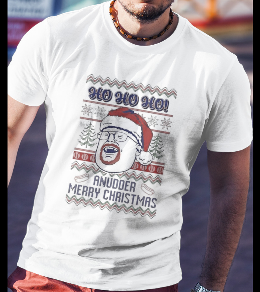 HO HO HO Anudder Merry Christmas Ugly Christmas Sweater Santa Hat Beard Glasses T-Shirt