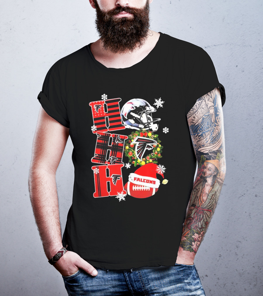 Atlanta Falcons Ho Ho Ho Merry Christmas Helmet Wreath Snowflakes Football Holiday T-Shirt