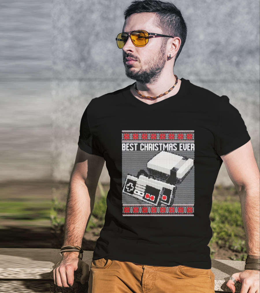 Best Christmas Ever Ugly Sweater NES Controller Retro Console T-Shirt