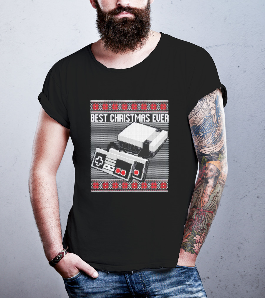 Best Christmas Ever Ugly Sweater NES Controller Retro Console T-Shirt