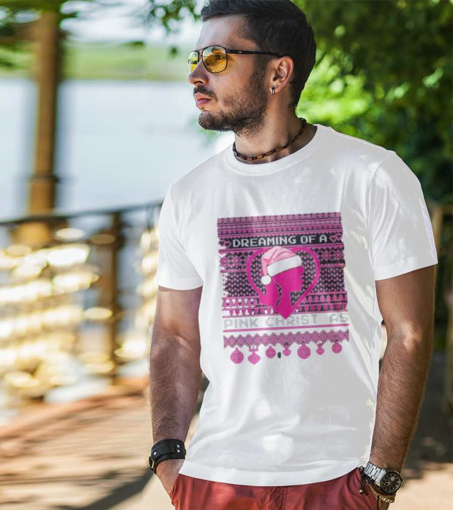 Dreaming Of A Pink Christmas Ugly Silhouette Santa Hat Ornaments T-Shirt