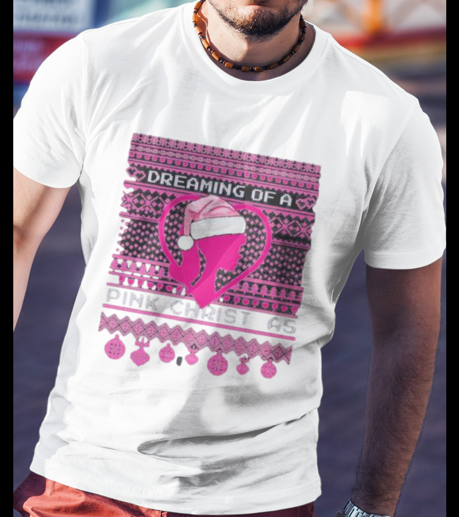Dreaming Of A Pink Christmas Ugly Silhouette Santa Hat Ornaments T-Shirt