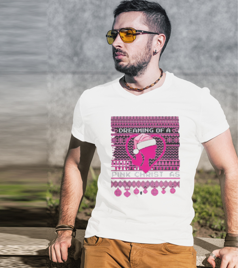 Dreaming Of A Pink Christmas Ugly Silhouette Santa Hat Ornaments T-Shirt