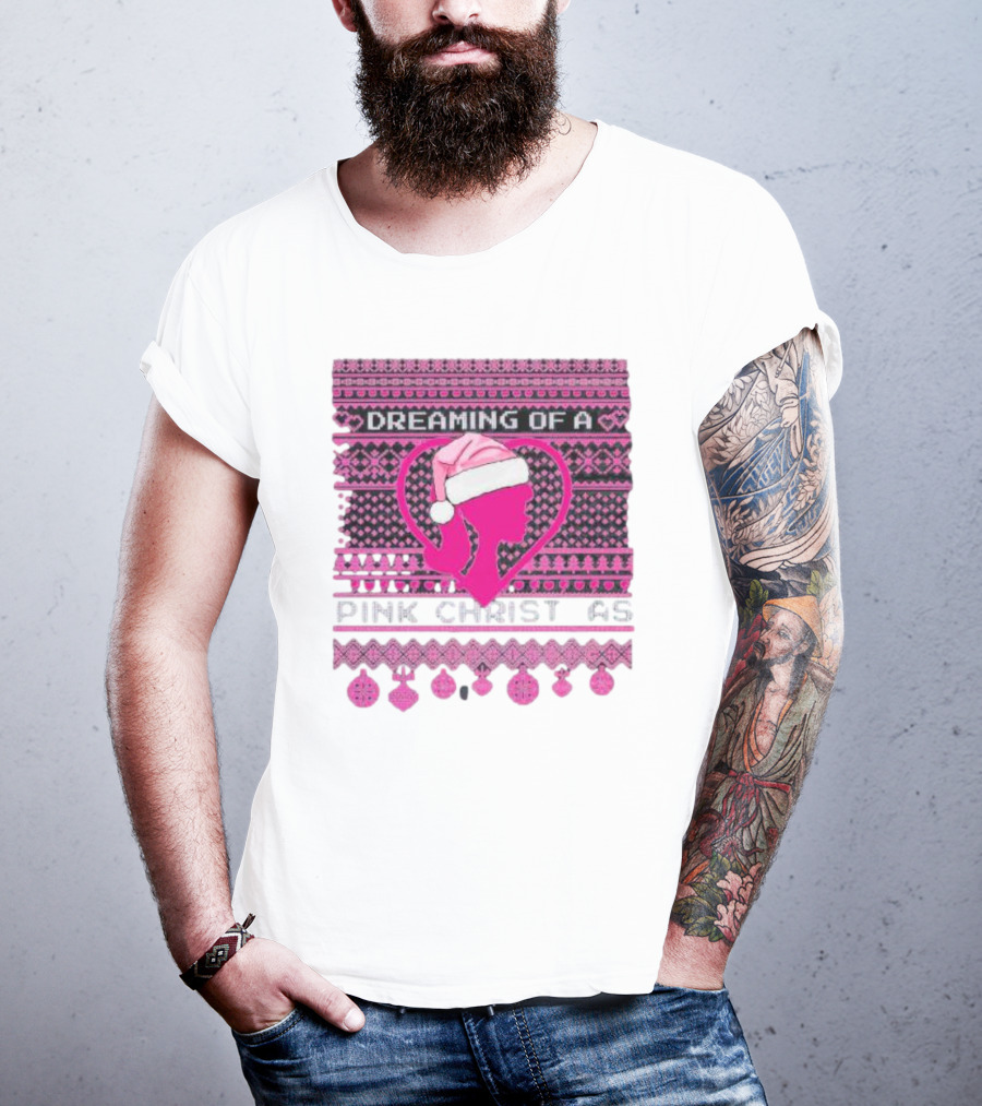 Dreaming Of A Pink Christmas Ugly Silhouette Santa Hat Ornaments T-Shirt