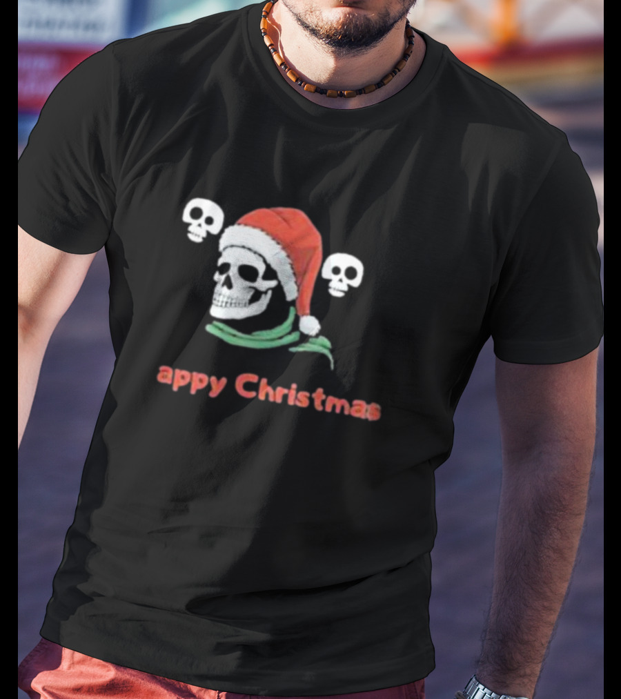 Happy Christmas Skull Santa Hat T-Shirt