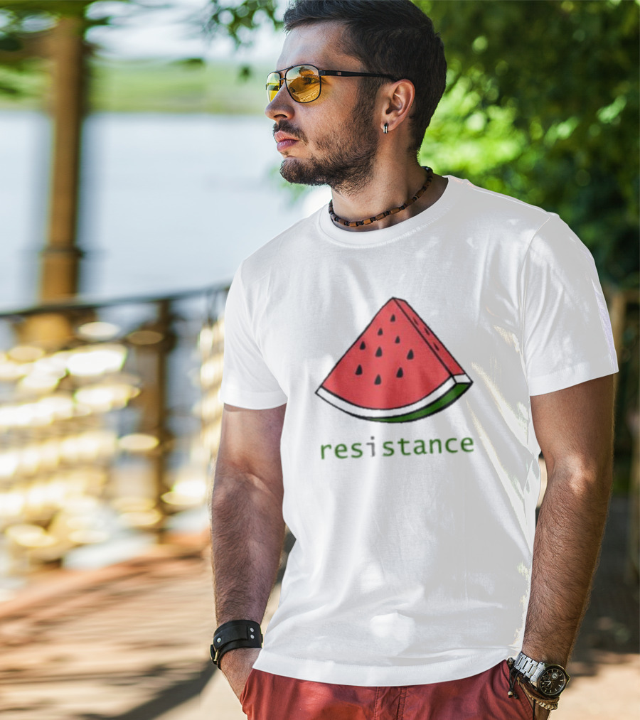 Maura Finkelstein Watermelon Resistance Slice With Green Resistance Text T-Shirt