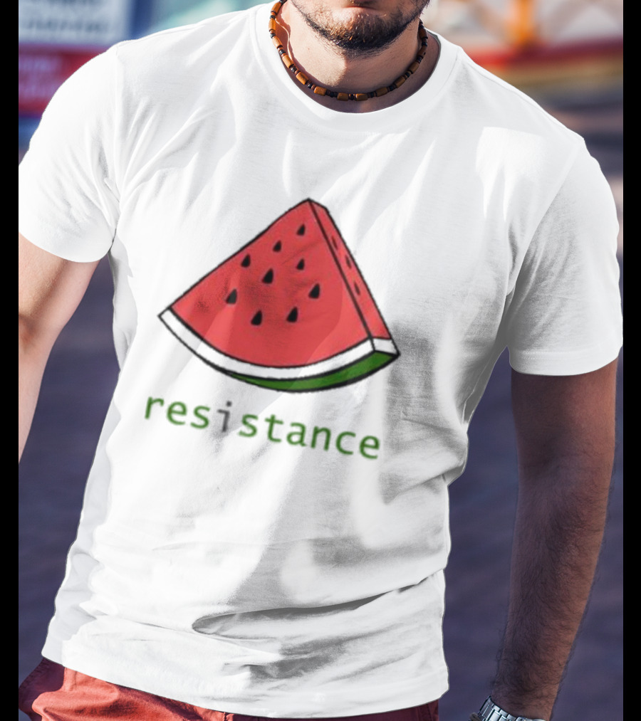 Maura Finkelstein Watermelon Resistance Slice With Green Resistance Text T-Shirt