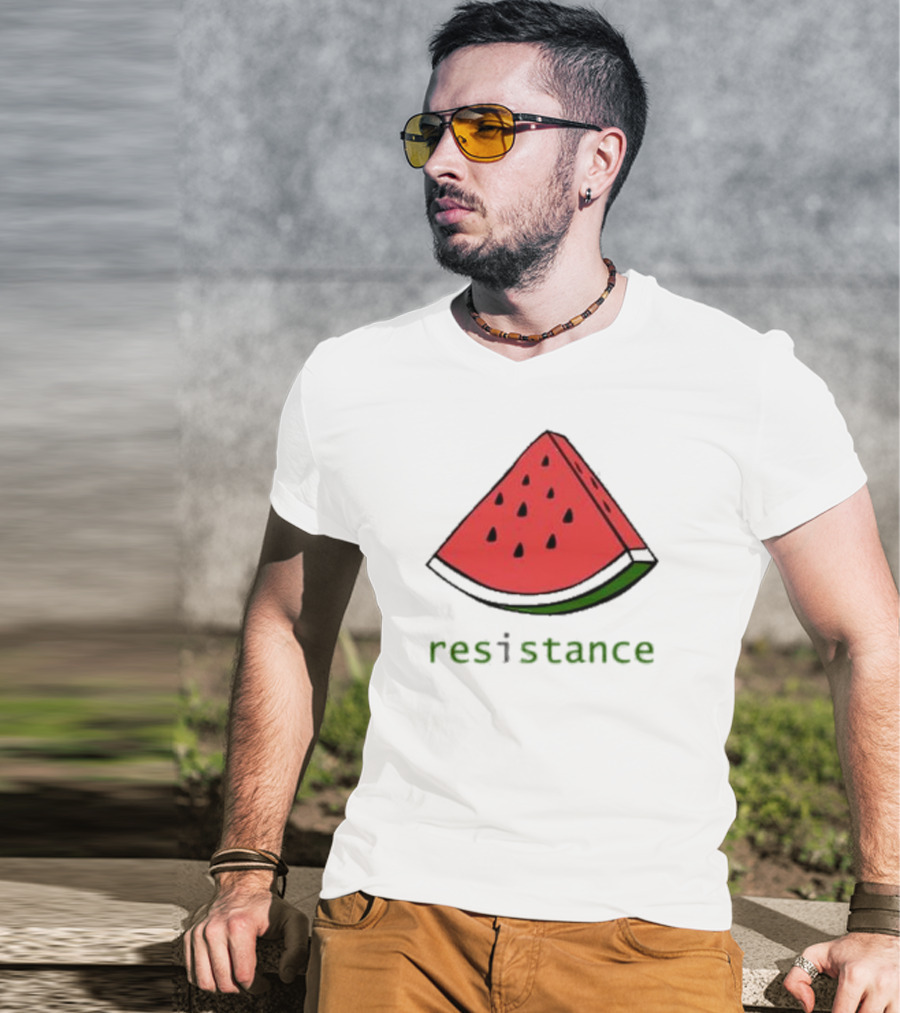 Maura Finkelstein Watermelon Resistance Slice With Green Resistance Text T-Shirt