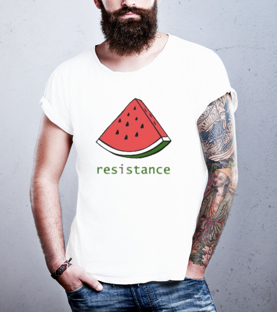 Maura Finkelstein Watermelon Resistance Slice With Green Resistance Text T-Shirt