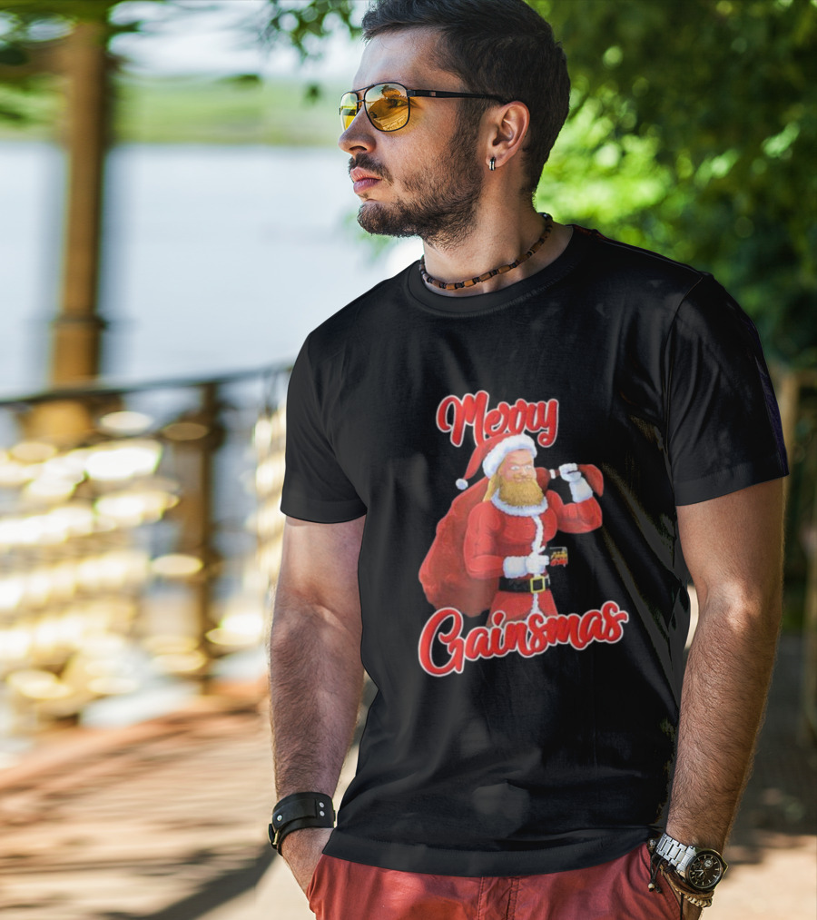 Papa Swolio Merry Gainsmas Santa Claus Fitness Holiday T-Shirt