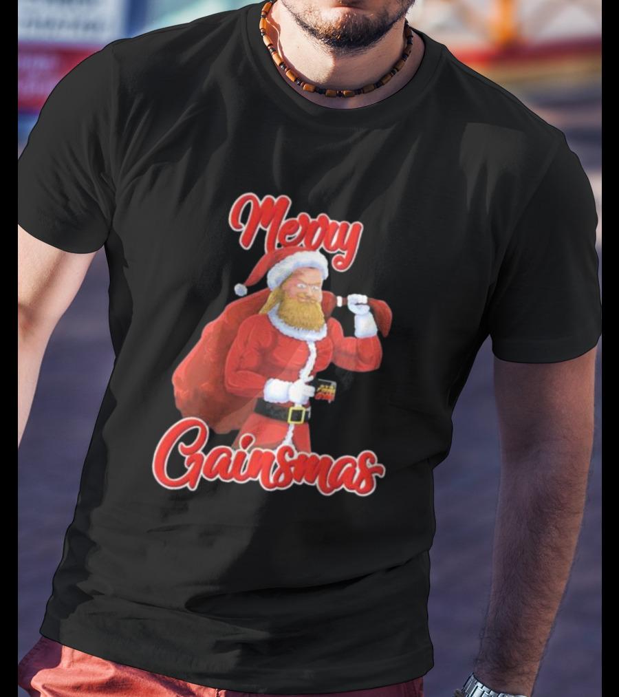 Papa Swolio Merry Gainsmas Santa Claus Fitness Holiday T-Shirt