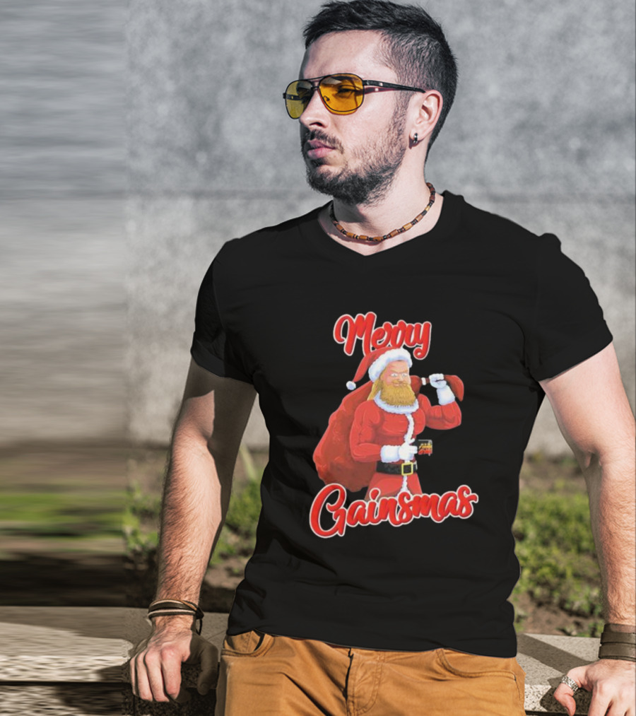 Papa Swolio Merry Gainsmas Santa Claus Fitness Holiday T-Shirt