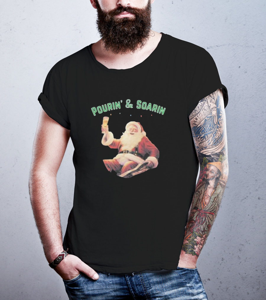 Pourin' And Soarin' Santa Cheers With Beer T-Shirt