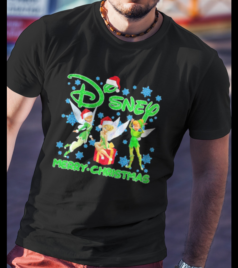 Disney Tinker Bell Santa Merry Christmas Snowflakes T-Shirt