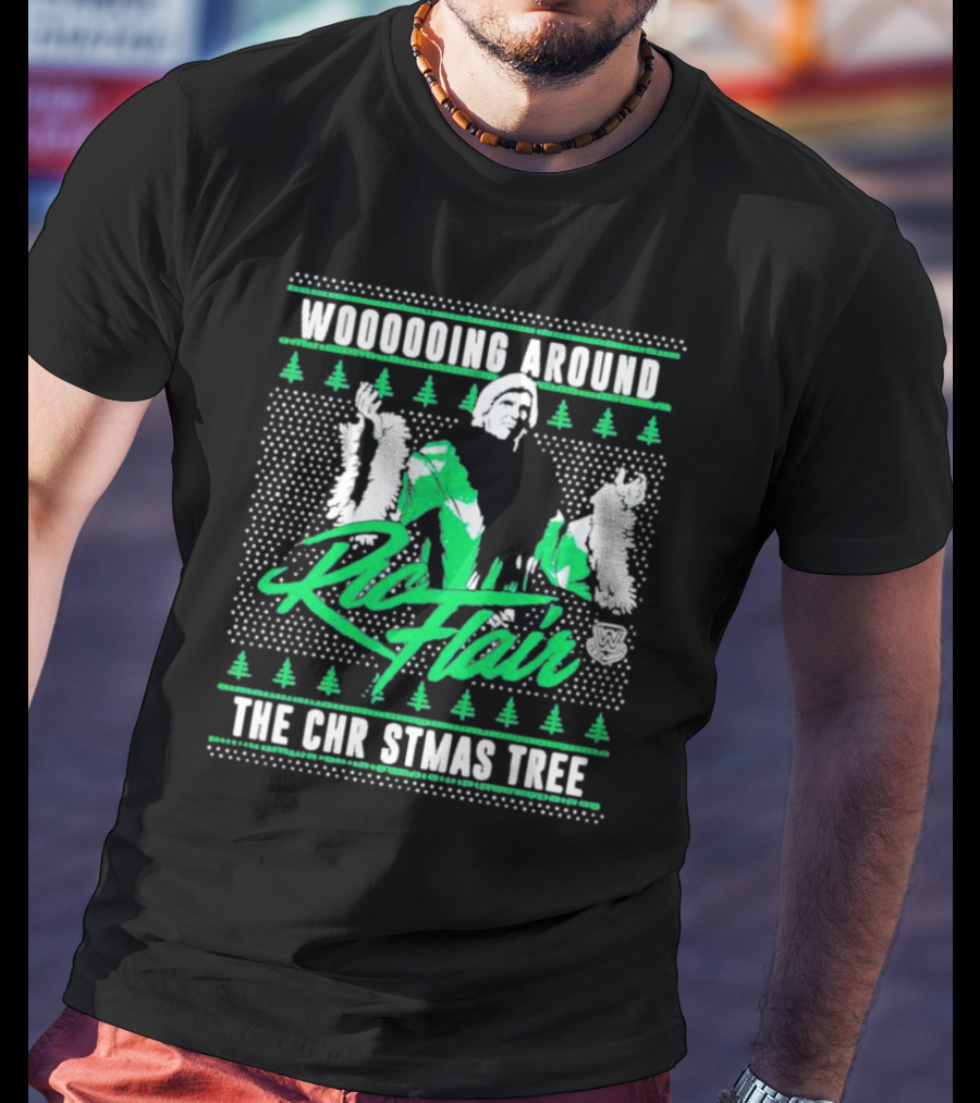 Woooooing Around The Christmas Tree Ric Flair Ugly Faux Knit T-Shirt