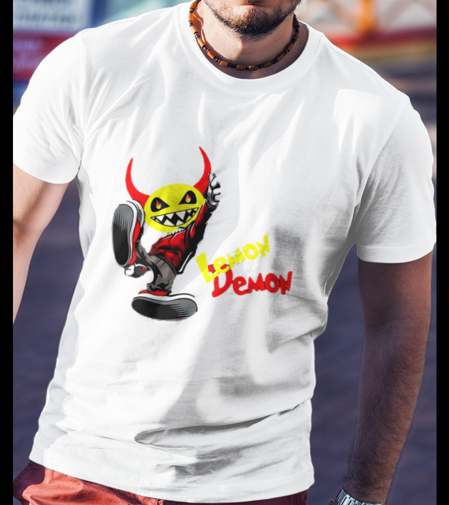 Lemon Demon Hip Hop Character In Sneakers With Red Devil Horns T-Shirt