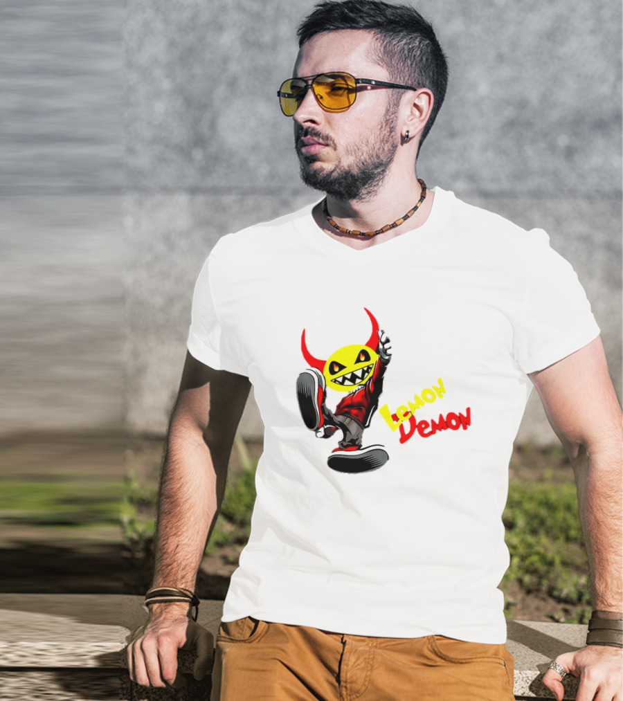 Lemon Demon Hip Hop Character In Sneakers With Red Devil Horns T-Shirt