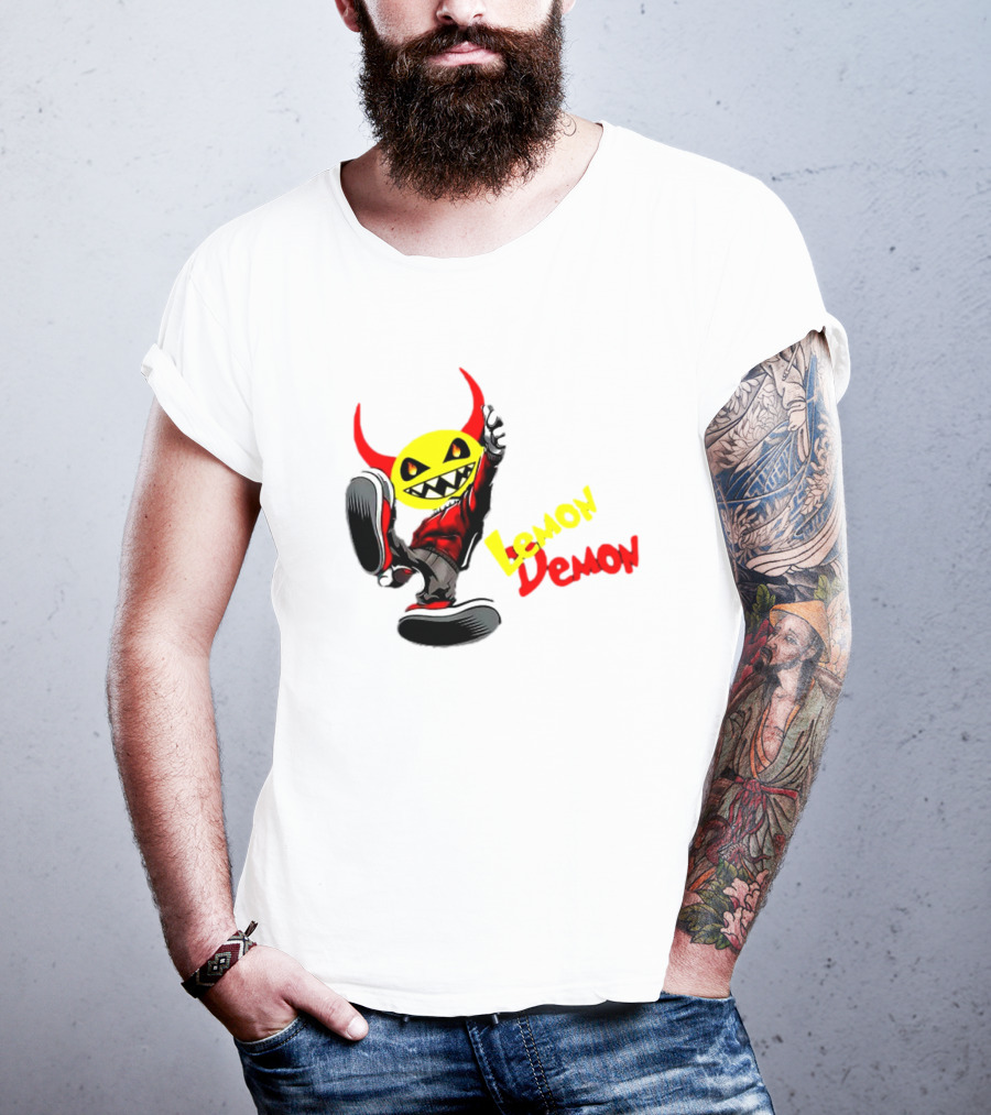 Lemon Demon Hip Hop Character In Sneakers With Red Devil Horns T-Shirt