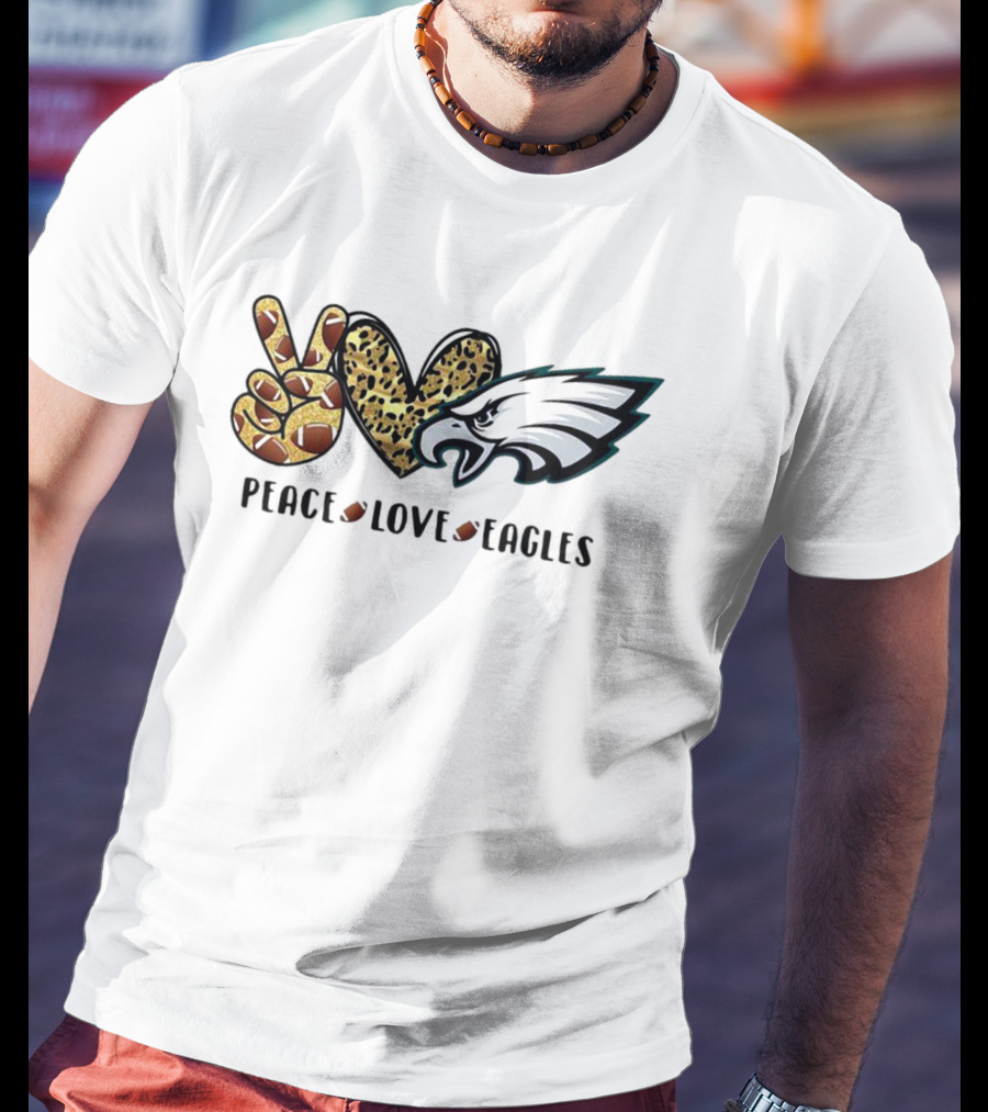 Peace Love Eagles Football Leopard Print T-Shirt