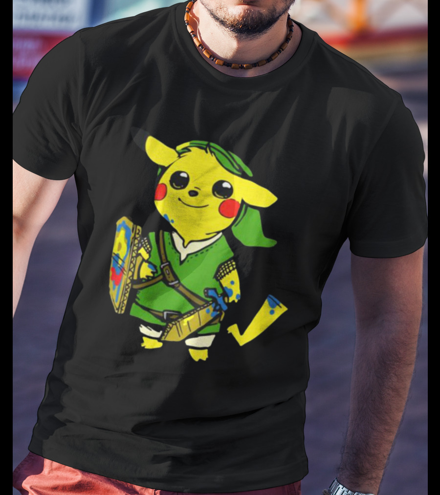 Pikachu In Link's Costume With Hylian Shield From The Legend Of Zelda T-Shirt