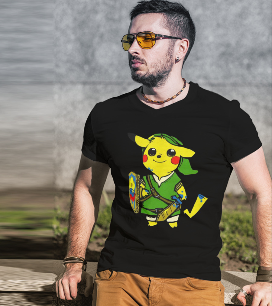 Pikachu In Link's Costume With Hylian Shield From The Legend Of Zelda T-Shirt