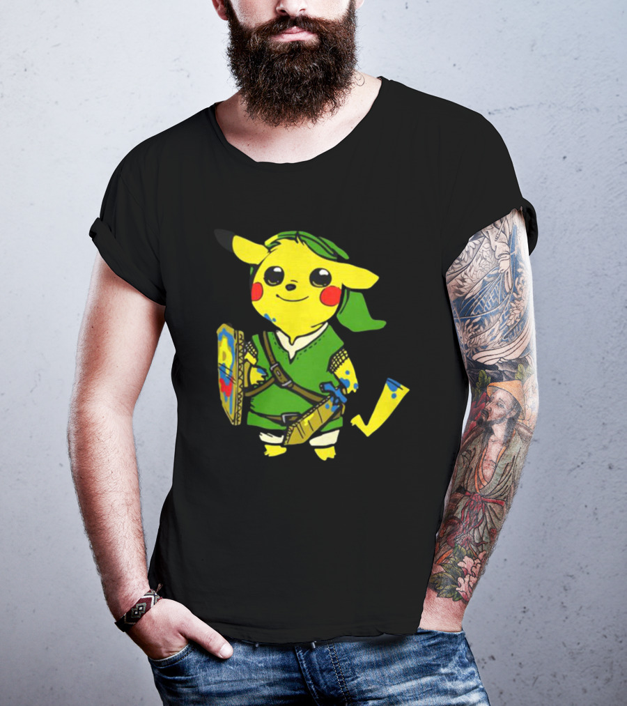 Pikachu In Link's Costume With Hylian Shield From The Legend Of Zelda T-Shirt