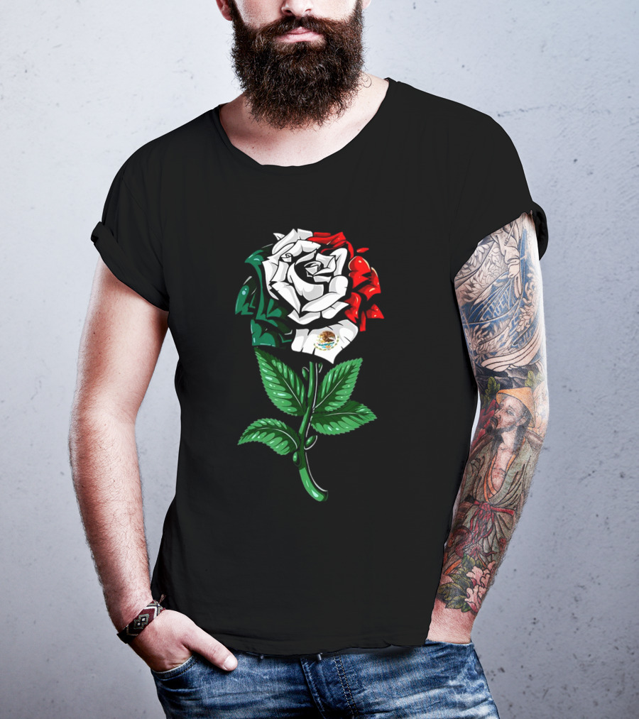 Rose In Colors Of Mexican Flag With Emblem T-Shirt
