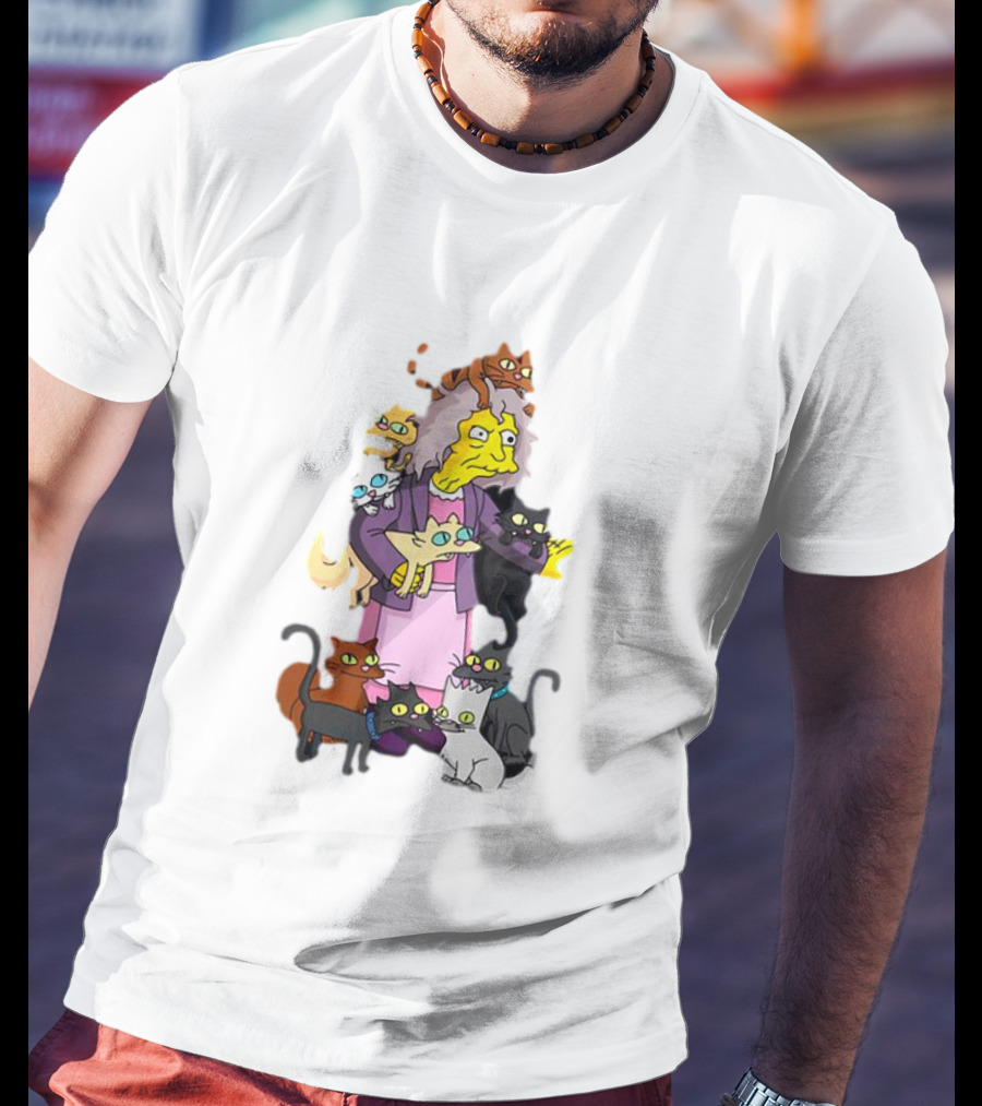 The Simpsons Crazy Cat Lady Surrounded By Mischievous Cats T-Shirt
