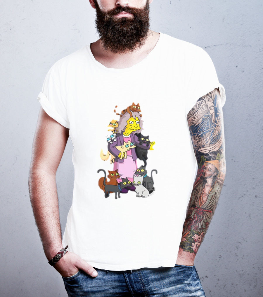 The Simpsons Crazy Cat Lady Surrounded By Mischievous Cats T-Shirt