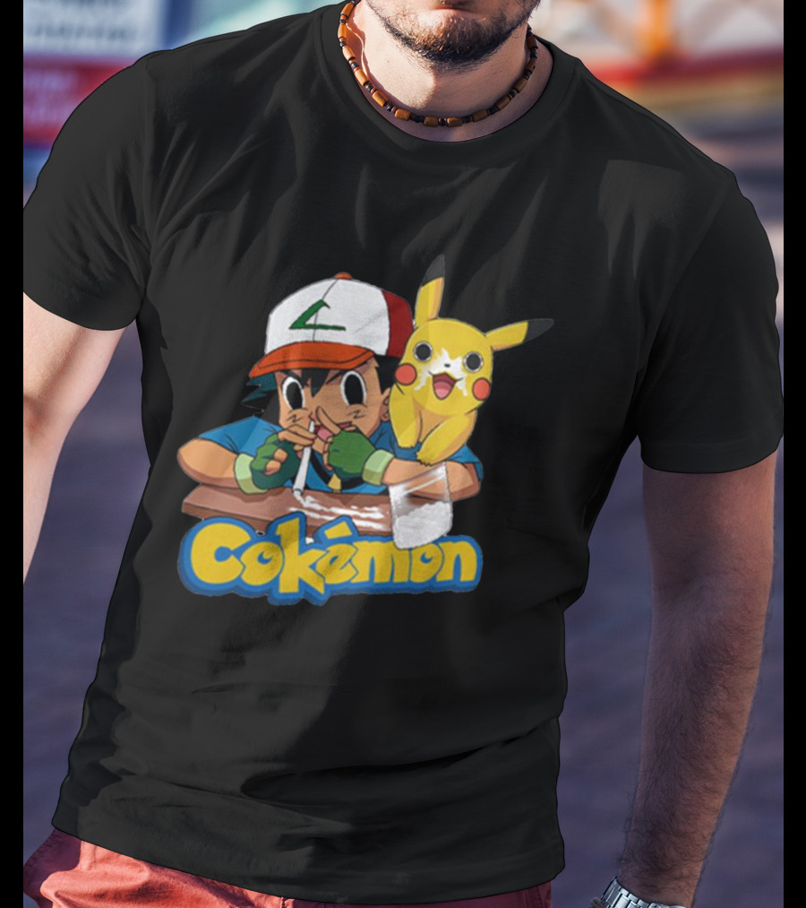 Cokemon Parody Pikachu Ash Ketchum Anime Humor T-Shirt