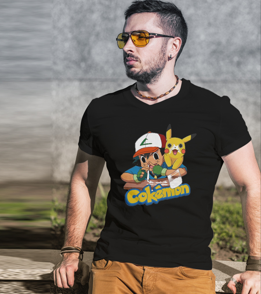Cokemon Parody Pikachu Ash Ketchum Anime Humor T-Shirt