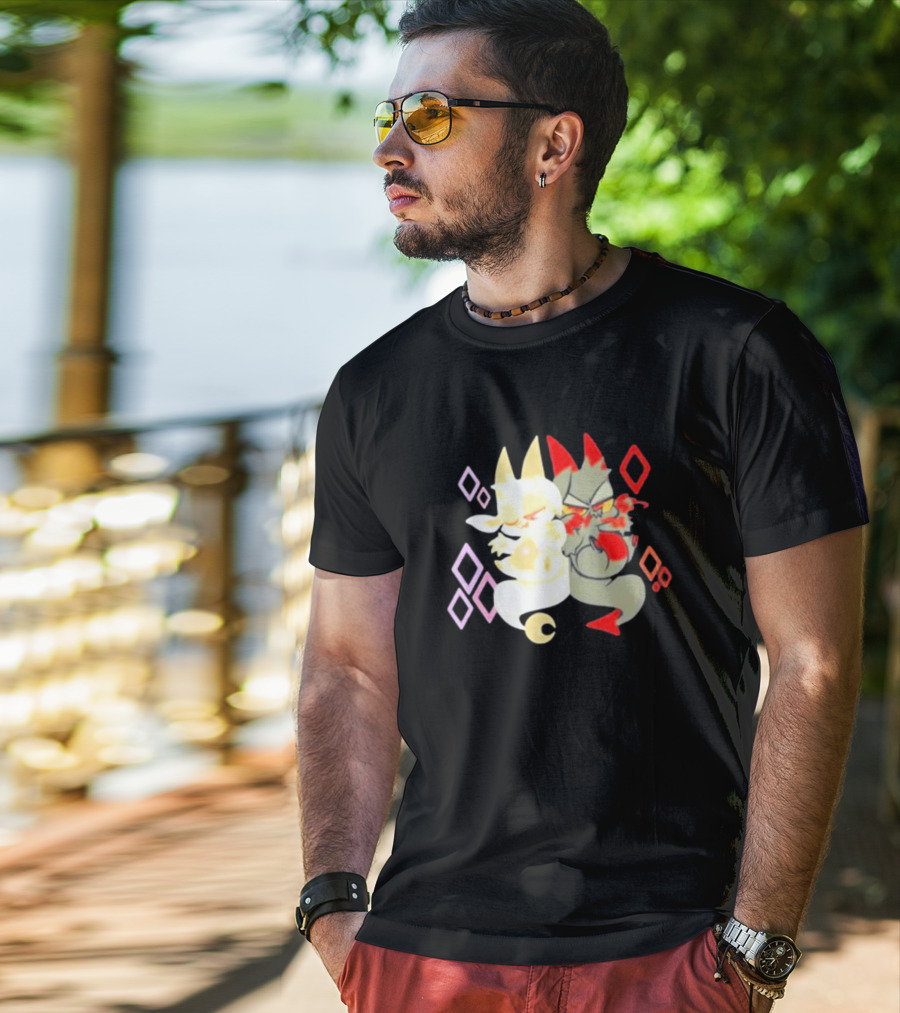 Buzzfeed Chikn Nuggit Devil And Angel Characters With Colorful Diamond T-Shirt