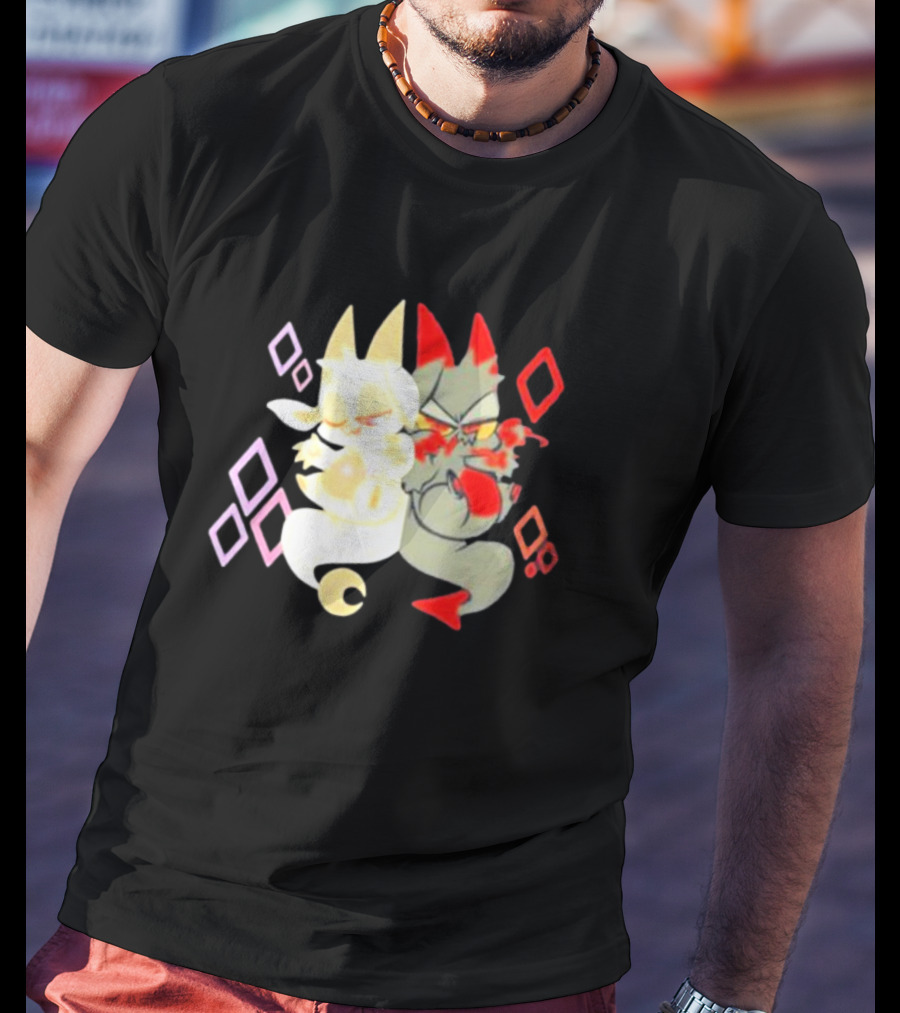 Buzzfeed Chikn Nuggit Devil And Angel Characters With Colorful Diamond T-Shirt