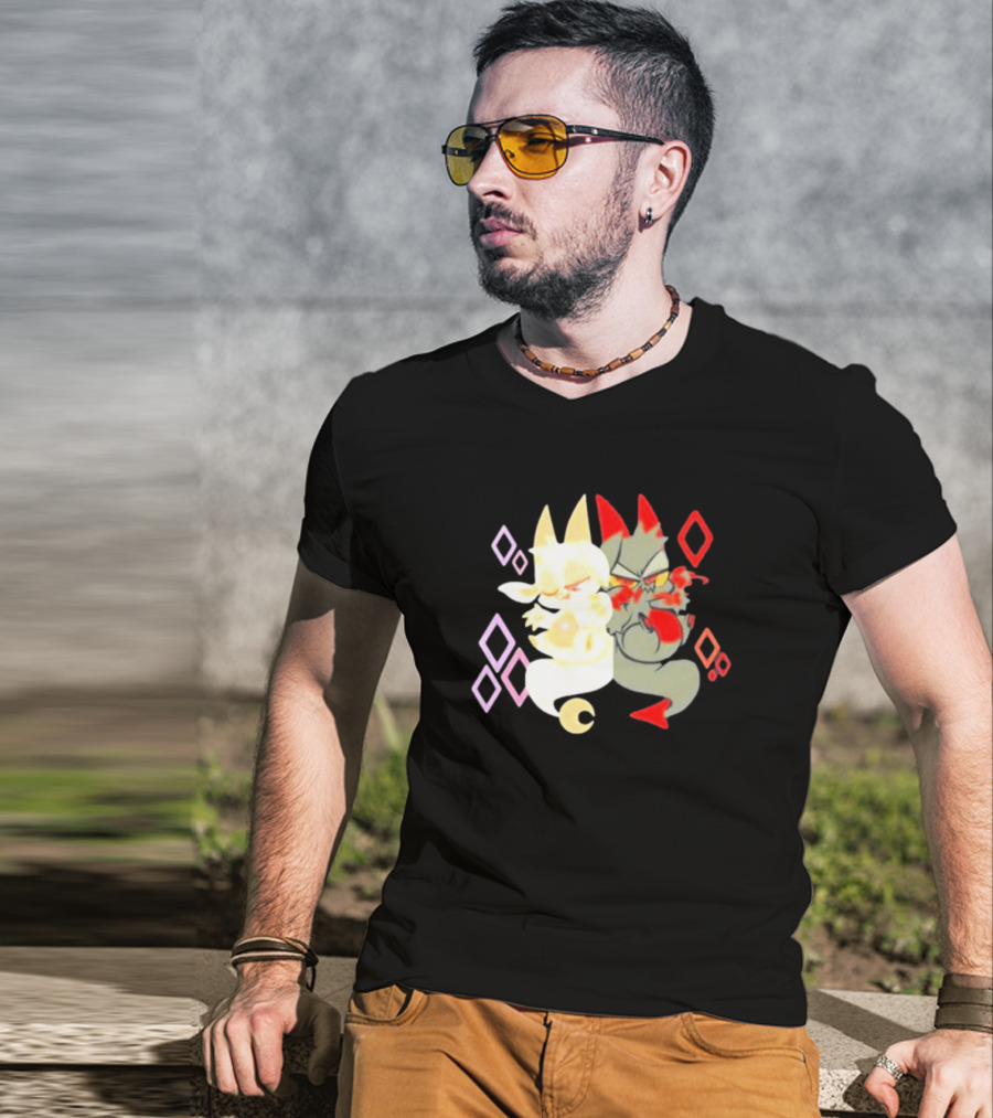 Buzzfeed Chikn Nuggit Devil And Angel Characters With Colorful Diamond T-Shirt